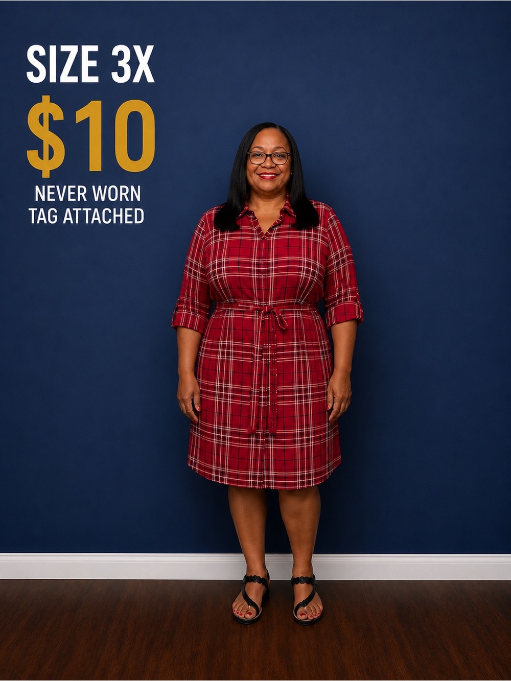 Red Plaid Shirt Dress - Belted Button-Front